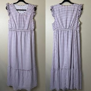 Isabel Maternity Purple and White Gingham Ruffle Sleeve Maxi Dress Size XL